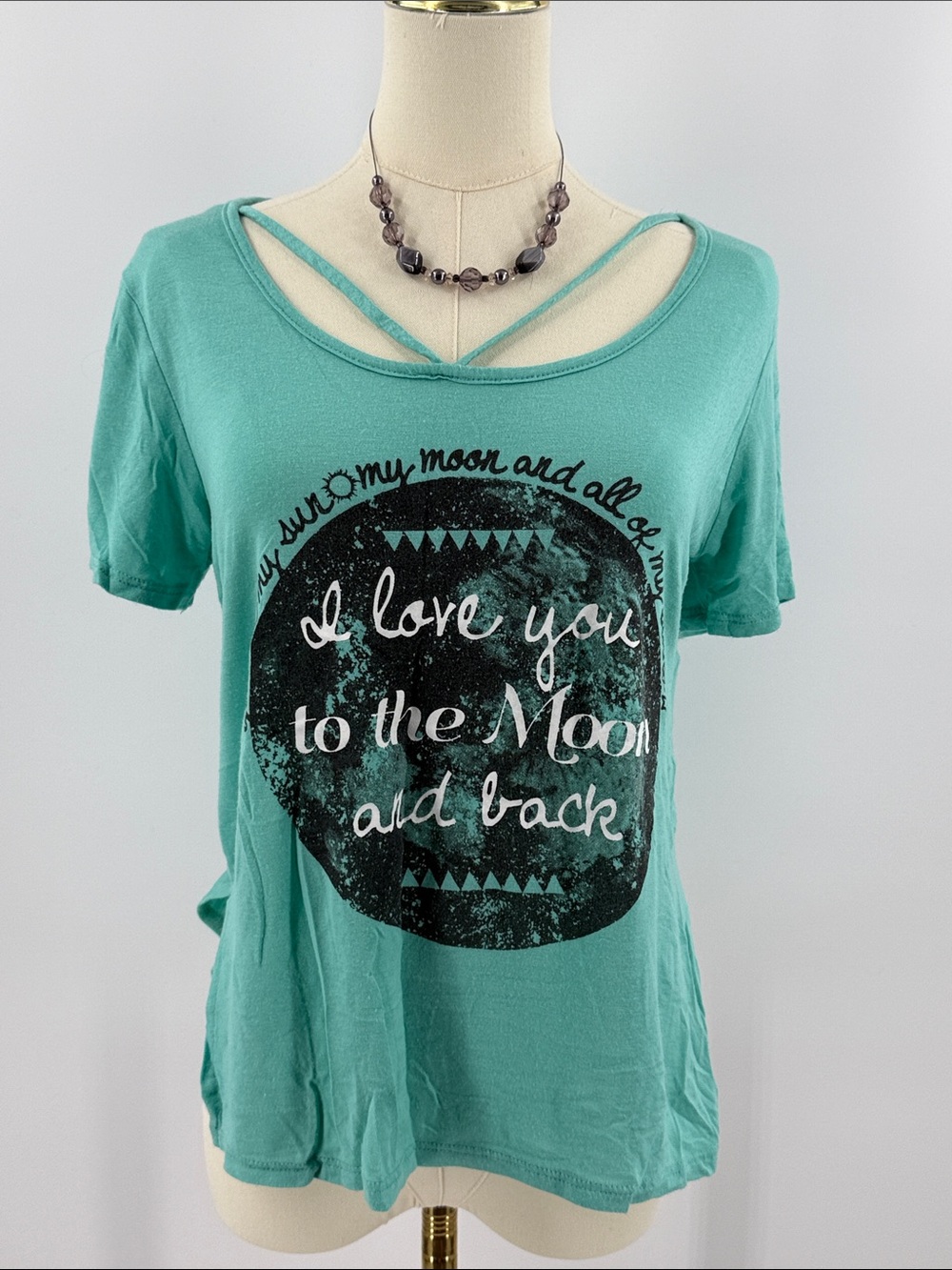 Rue21 Teal Graphic Tee with Crisscross Neck
